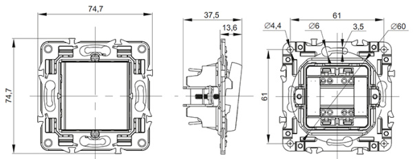 Сканди арктический белый выключатель 2кл скрытая 10А IP20
