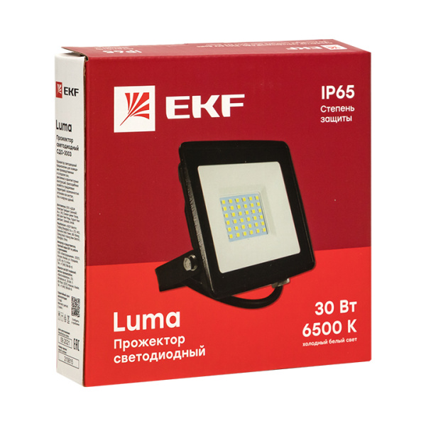 Прожектор свд 30Вт 6500К 5600лм черный IP65 110° Luma EKF