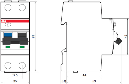 Дифавтомат 2Р 16А C 30мА 6кА DS201 2мод ABB