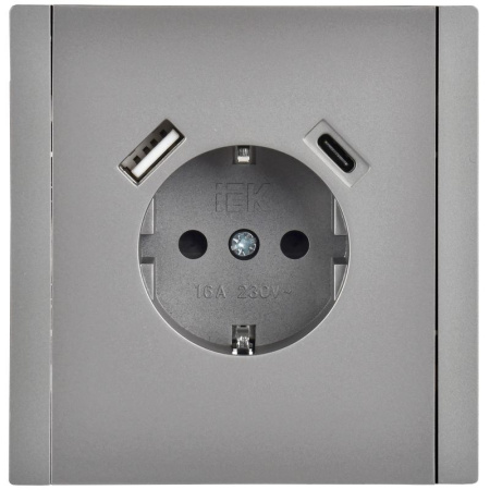 Фортепиано сталь розетка скрытая 1-мест заземление шторки USB IP20 18Вт