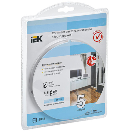Лента свд 12В 4,8Вт/м 60свд/м 6500К 2835 IP65 IEK комплект