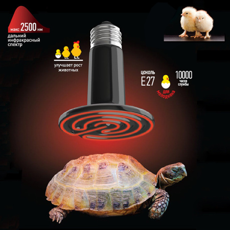 Термоизлучатель ИК Е27 100Вт ЭРА керамическая для рептилий и др.животных
