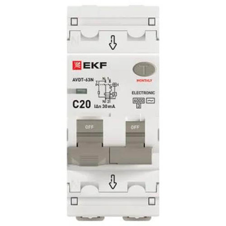 Дифавтомат 2Р 20А C тип AC 30мА 6кА 2мод АВДТ-63N EKF PROxima