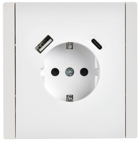 Фортепиано белый розетка скрытая 1-мест заземление шторки USB IP20 