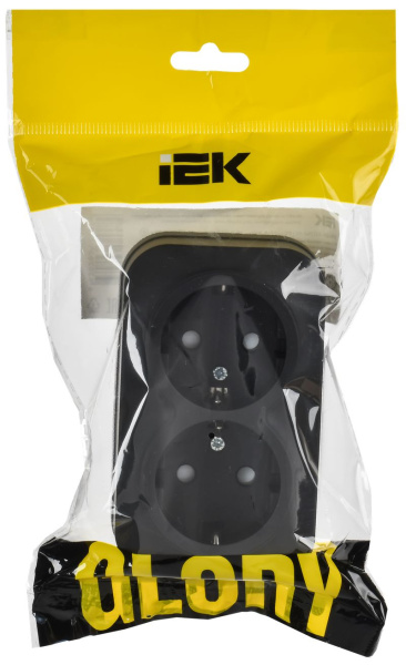 Глори черный розетка открытая 2-мест заземление шторки IP20 