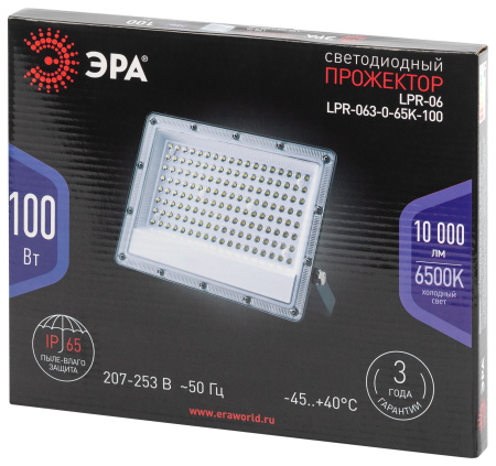 Прожектор свд 100Вт 6500К 10000лм серый IP65 90° ЭРА PRO LPR-063