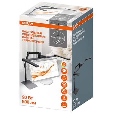 Светильник настольный свд 20Вт 3000/3500/4000/5000/5700К 800лм черный подставка диммер сенсор Osram