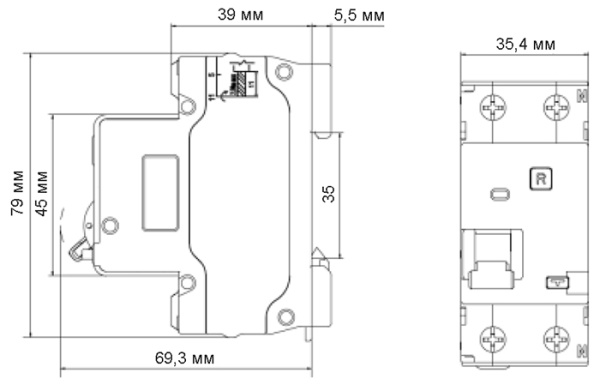 Дифавтомат 2Р 16А C тип AC 10мА 6кА 2мод ДИФ-103 DEKraft